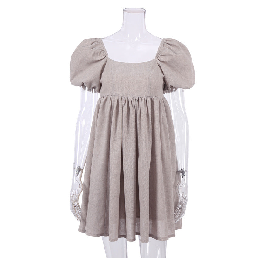 Square Neck Puff Sleeve Small A-Line Skirt