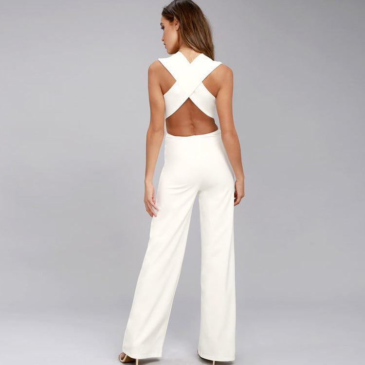 Women's Sexy V-neck Sleeveless Halter Jumpsuit
