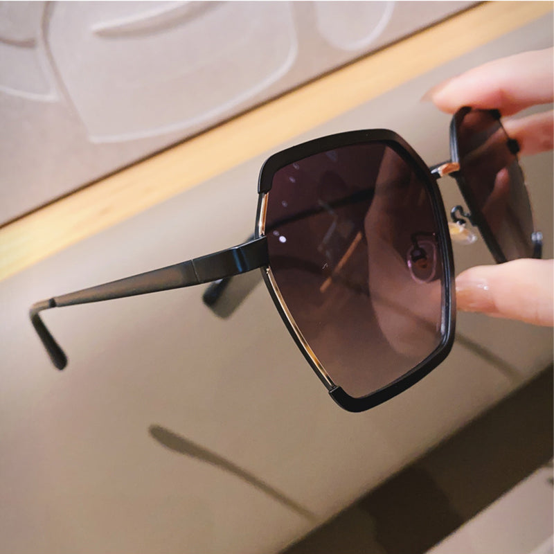 Óculos de Sol Ins Vintage Meia Armação Verão Tamanho Grande Metal Quadrado Óculos Uv400 Protetor Solar Outdoor Feminino Óculos de Sol com Proteção UV