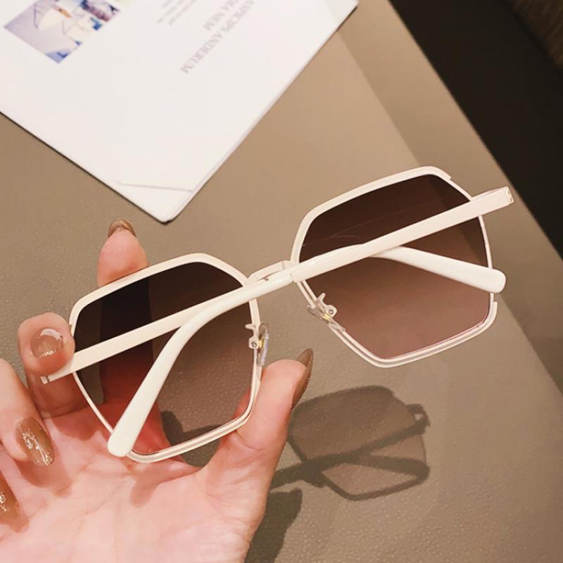 Óculos de Sol Ins Vintage Meia Armação Verão Tamanho Grande Metal Quadrado Óculos Uv400 Protetor Solar Outdoor Feminino Óculos de Sol com Proteção UV
