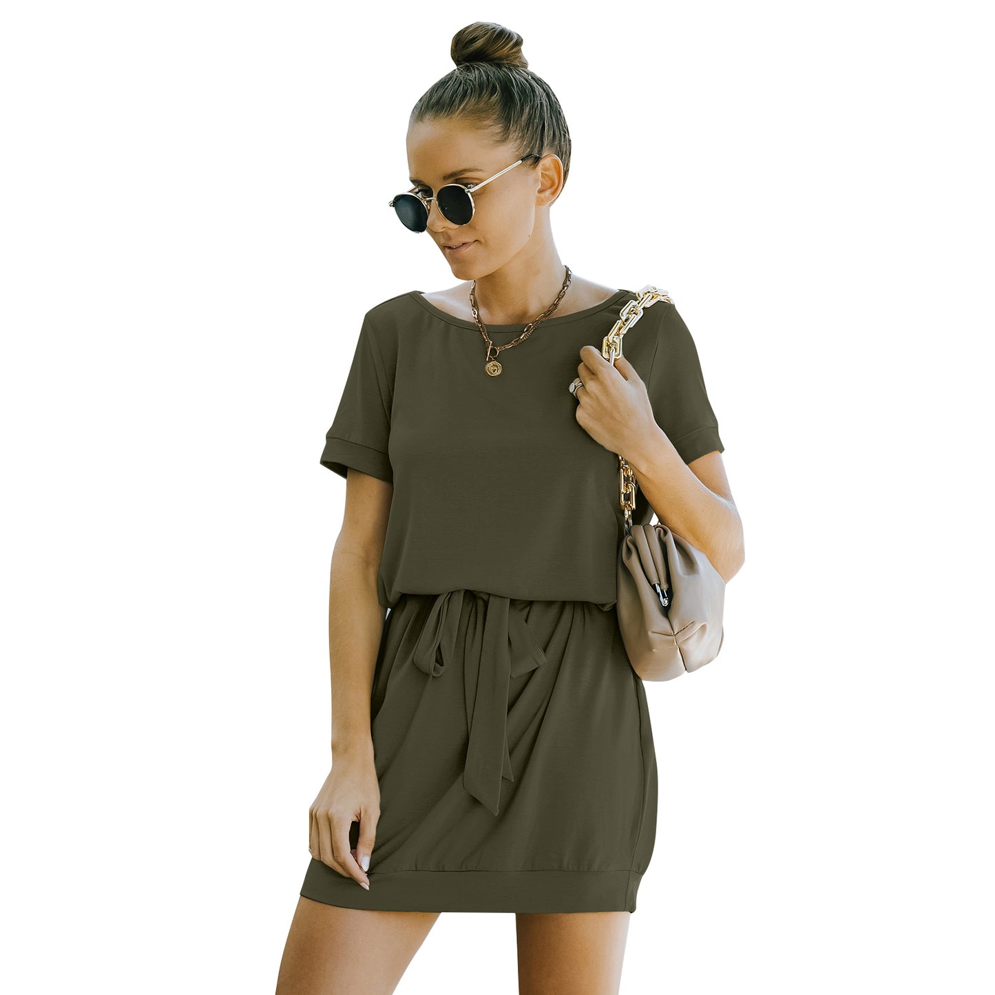 European And American Solid Color Lace-up Dress Package Hip Skirt
