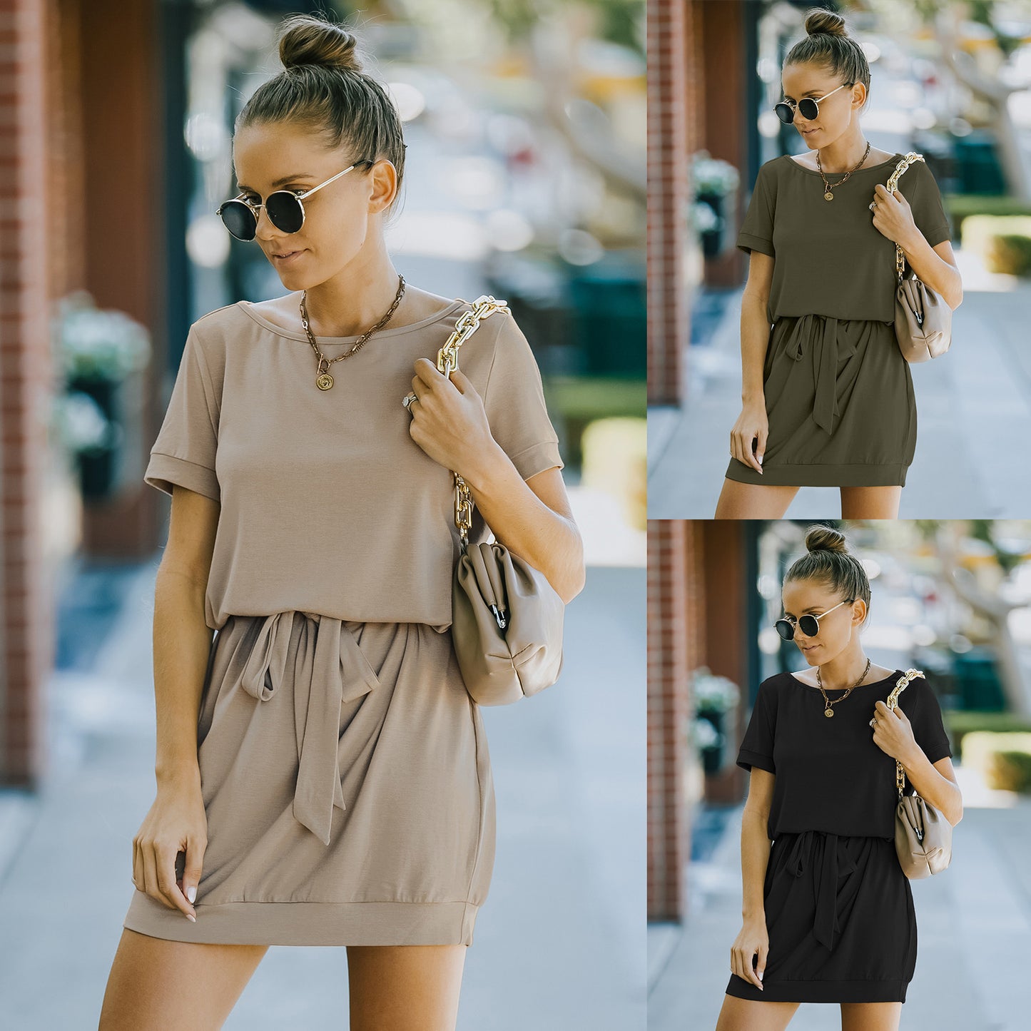 European And American Solid Color Lace-up Dress Package Hip Skirt