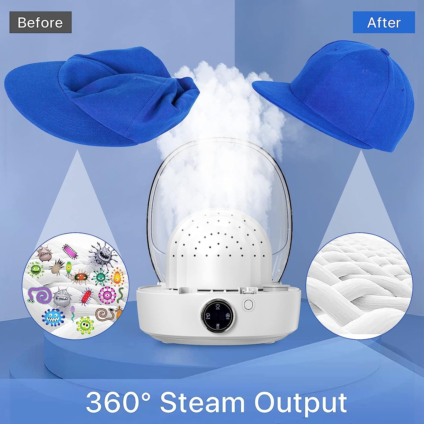 Steam Iron For Cap Dryer For Cap Hat Cleaning&Ironing With Steam Hat Drying With Hot Cold Air Hat Cap Cleaner&Iron Dryer For Vintage Hat And Dad Hat-White Voltage110V