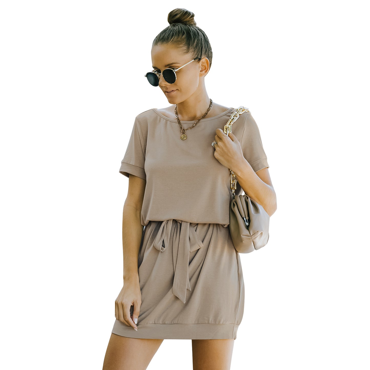 European And American Solid Color Lace-up Dress Package Hip Skirt