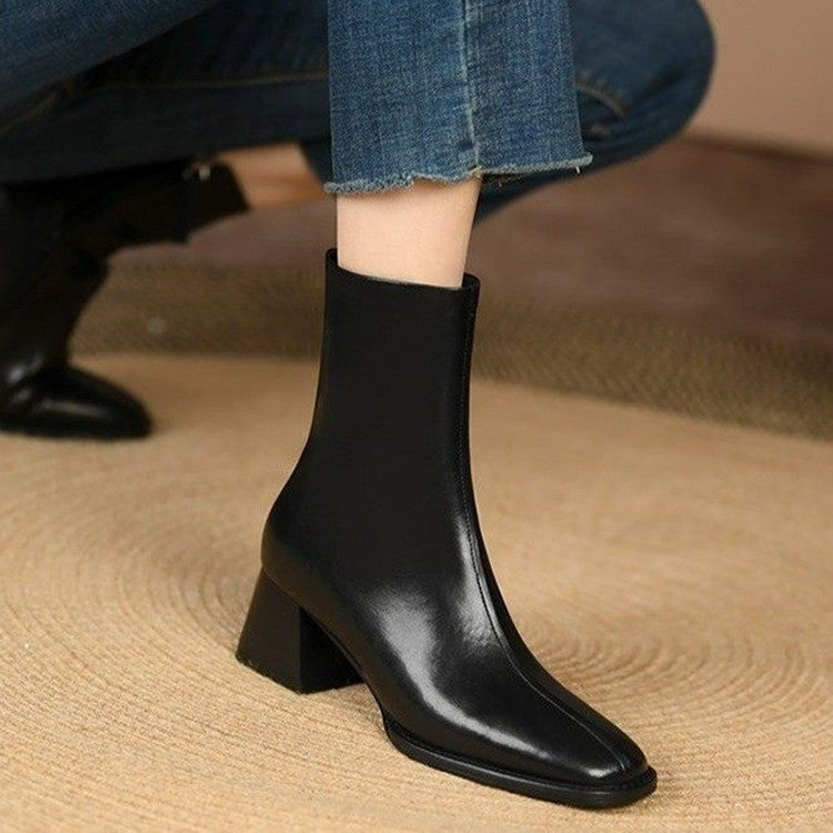 All-match Fashionable Chunky Heel Side Pull Fashion Boots