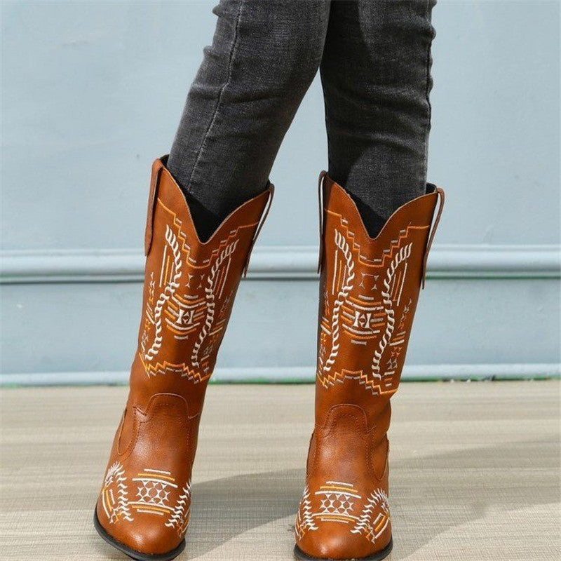 Thin Boots European And American Pointed Toe Retro High-heeled Boots