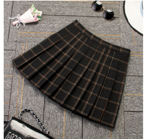 PLEATED HIGH WAIST PLAID SKIRT AUTUMN AND WINTER A-LINE SKIRT