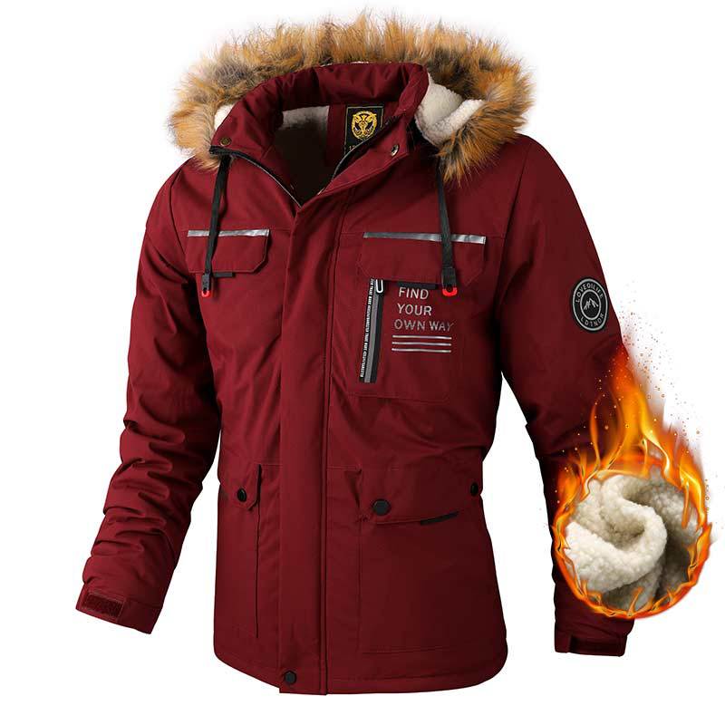 Men's Casual Hooded Jacket Parka Autumn And Winter Warm Solid Color Windproof Coat Outdoor Clothes With Multiple Pockets