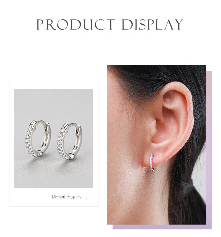 S925 Sterling Silver Simple Platinum Plated Earrings With Diamonds