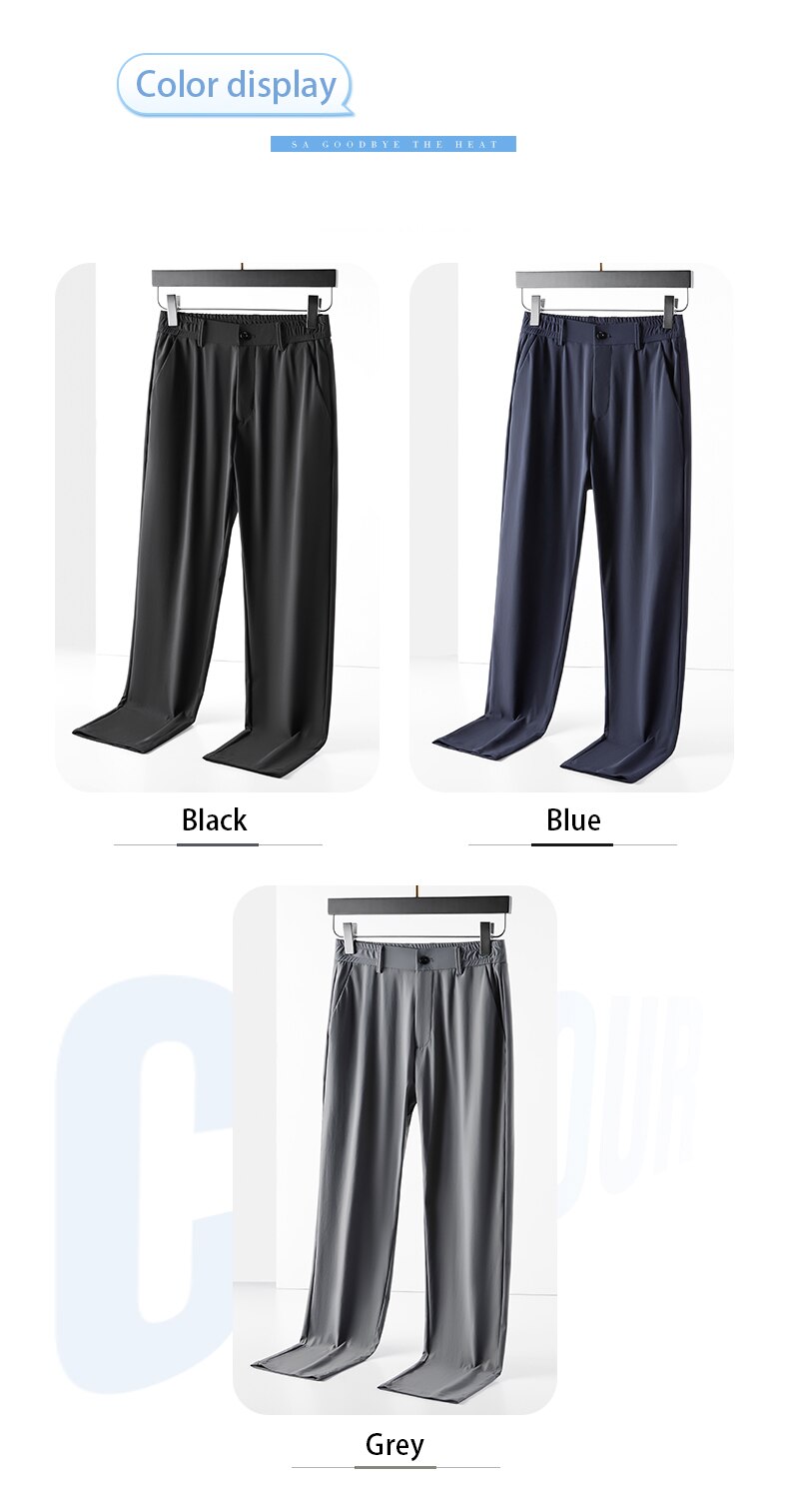 Ice Silk Draping Suit Pants Men's Summer Thin High Elastic