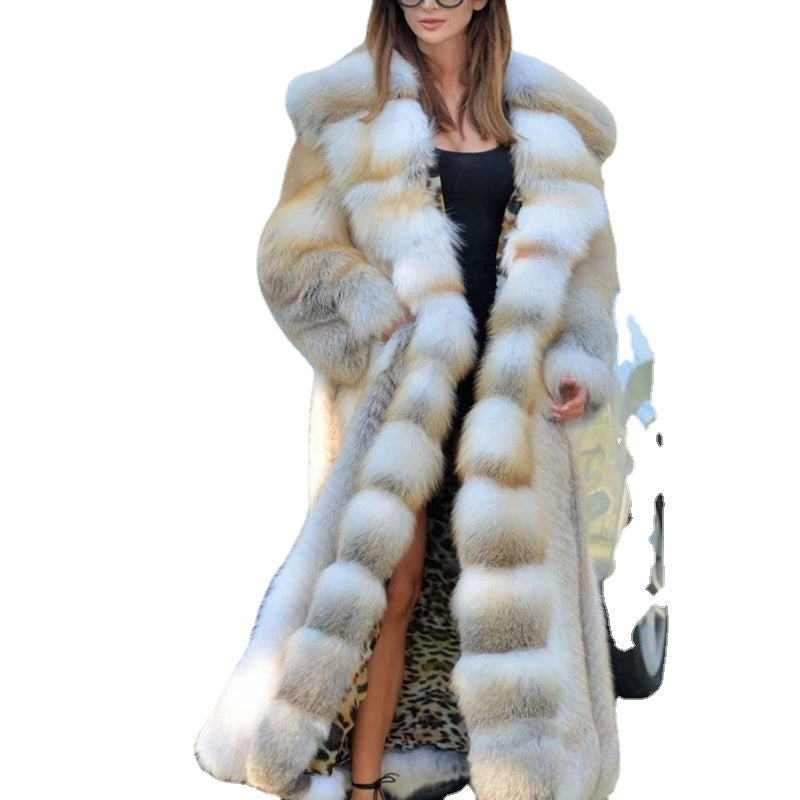 Women's Mid-length Coat with Hooded Faux Fur