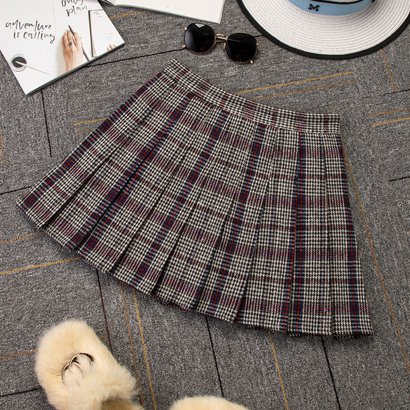 PLEATED HIGH WAIST PLAID SKIRT AUTUMN AND WINTER A-LINE SKIRT