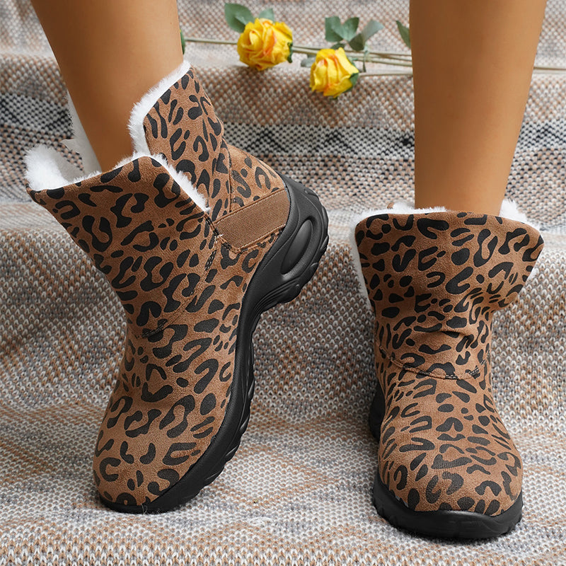 Fashion Leapard Print Boots Women's Thick-sole