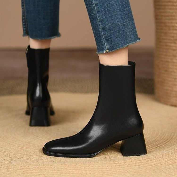 All-match Fashionable Chunky Heel Side Pull Fashion Boots