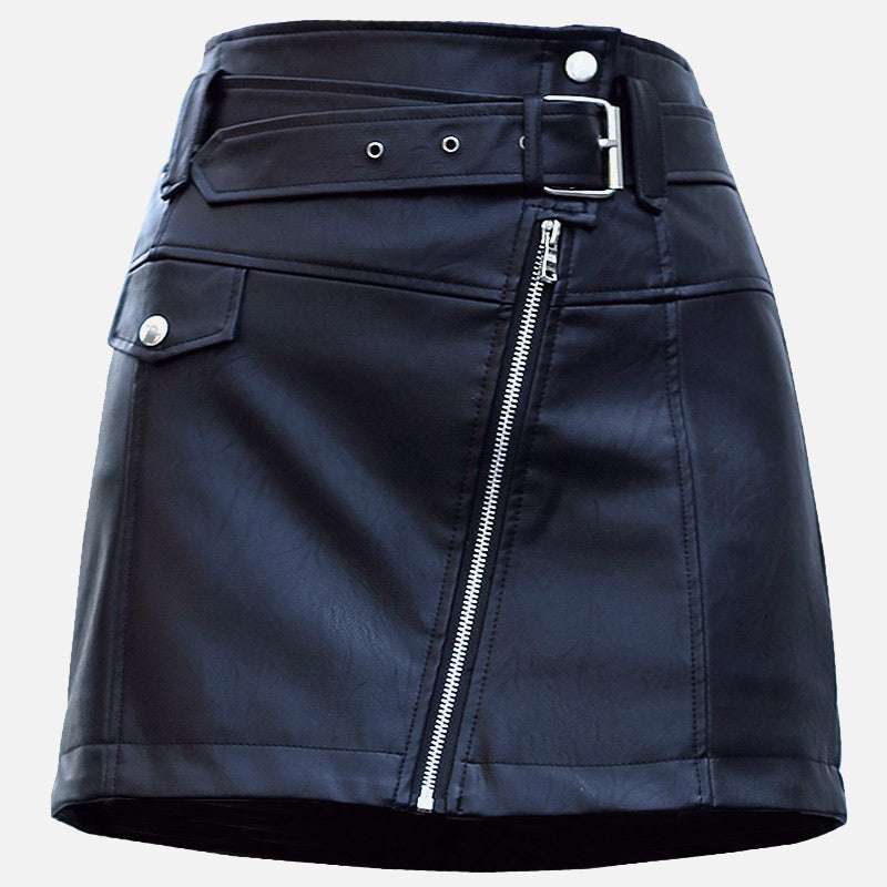 PU Leather Washed Women's Skirt