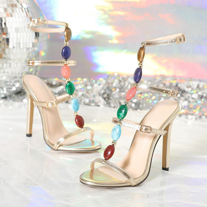 Summer Stiletto Sandals with Fashion Beads Buckle