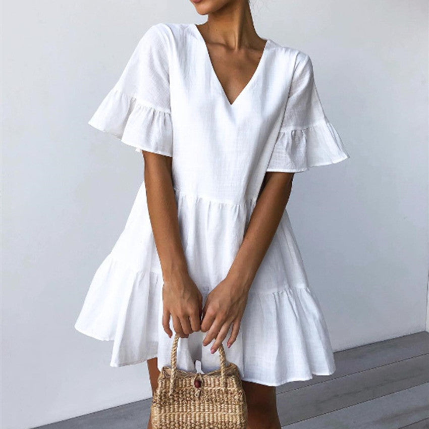 V-neck short sleeve skirt dress