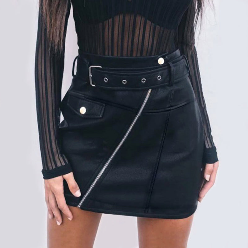 PU Leather Washed Women's Skirt