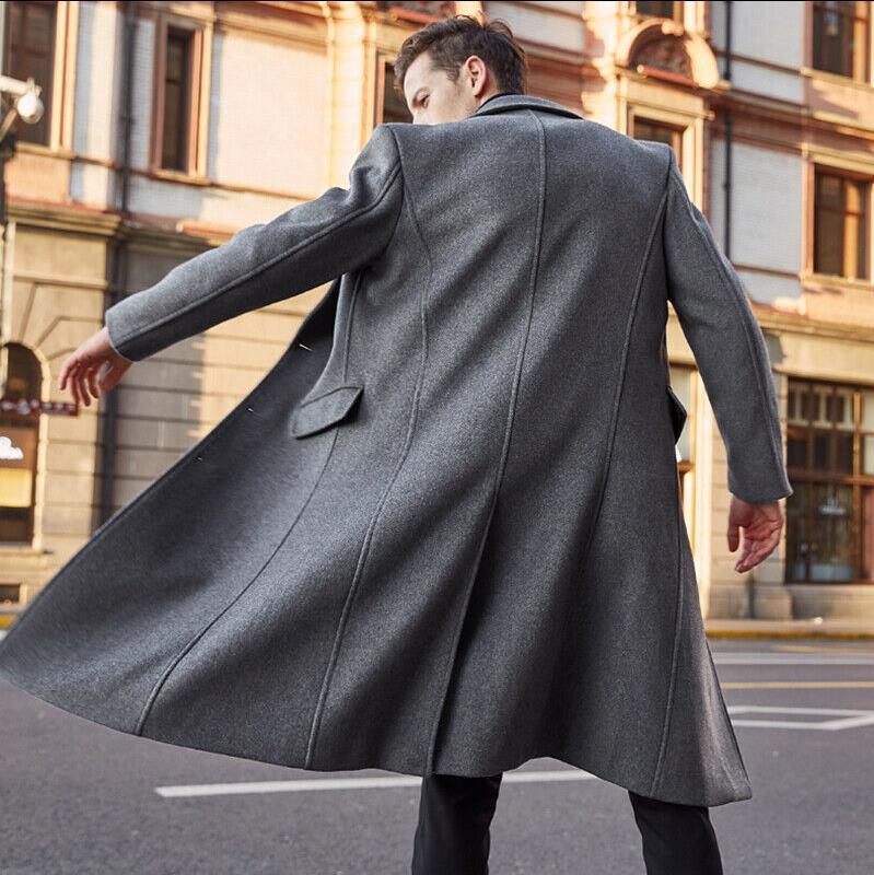 British men's long trench coat wool