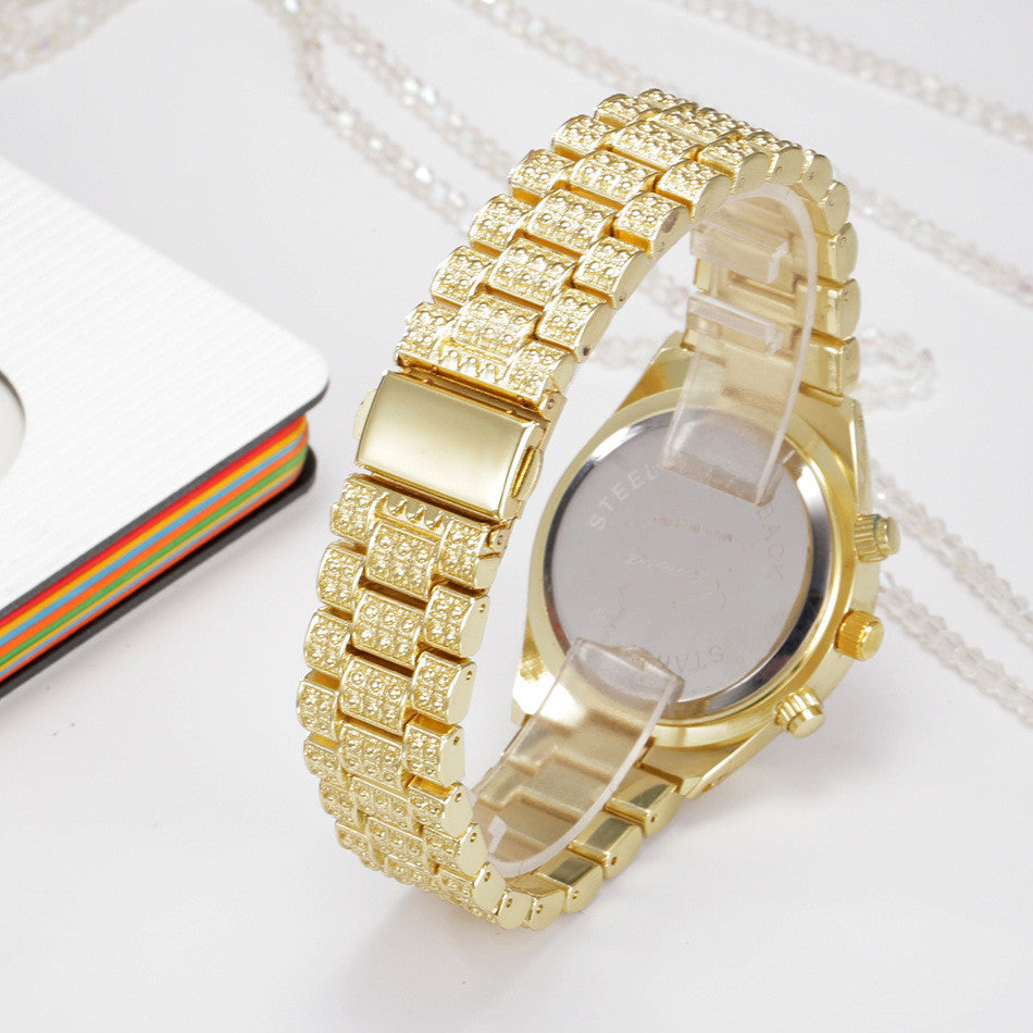 Relógio de pulso feminino cristal quartzo analógico fashion aço inoxidável genebra luxo reloj hombre montre femme relógios esportivos