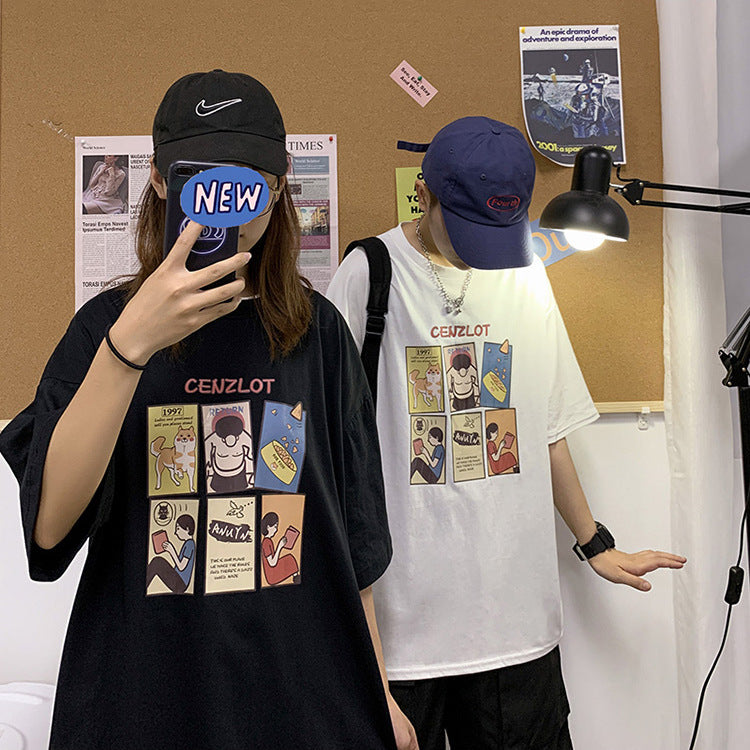 Cartoon Couple With Loose t-Shirts For Students