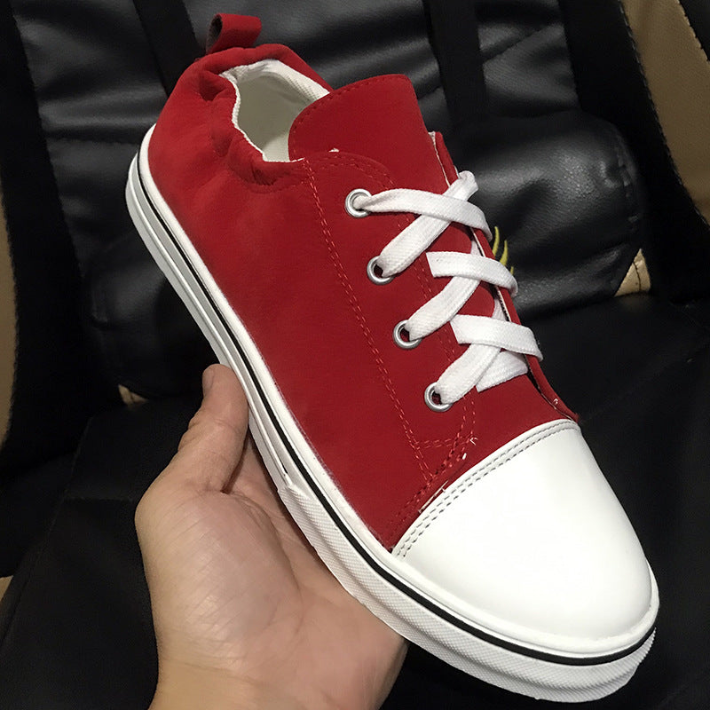 Shallow Flat Heel Lace-Up Canvas Sneakers