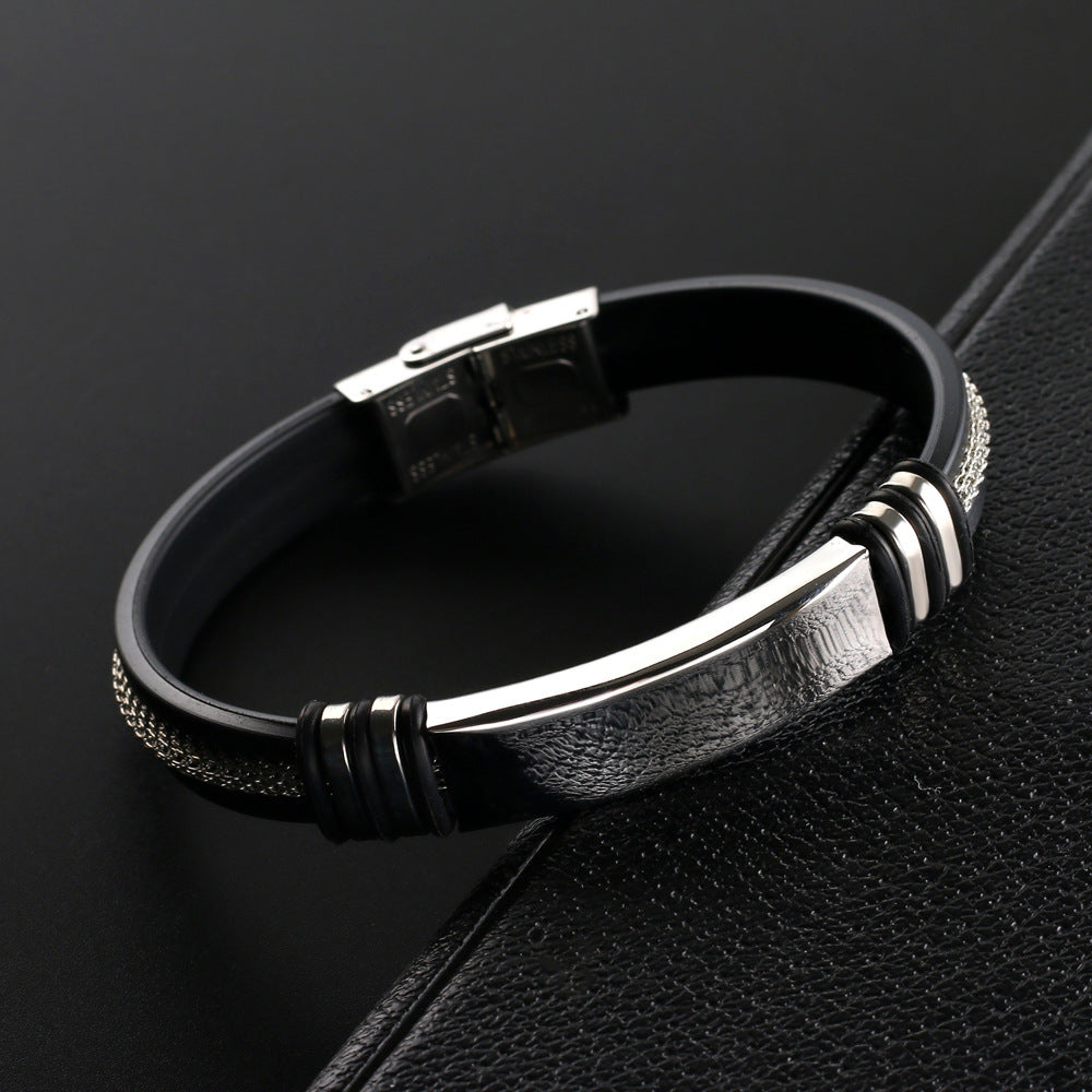 European And American Popular Single Product Stainless Steel Leather Smooth Bracelet
