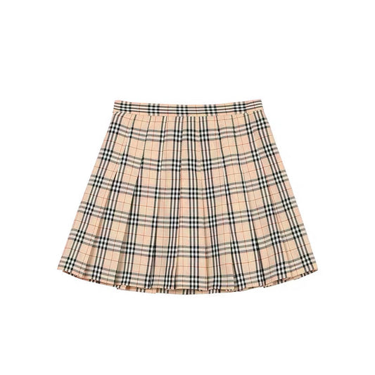 Retro Khaki Plaid Skirt Pleated Skirt