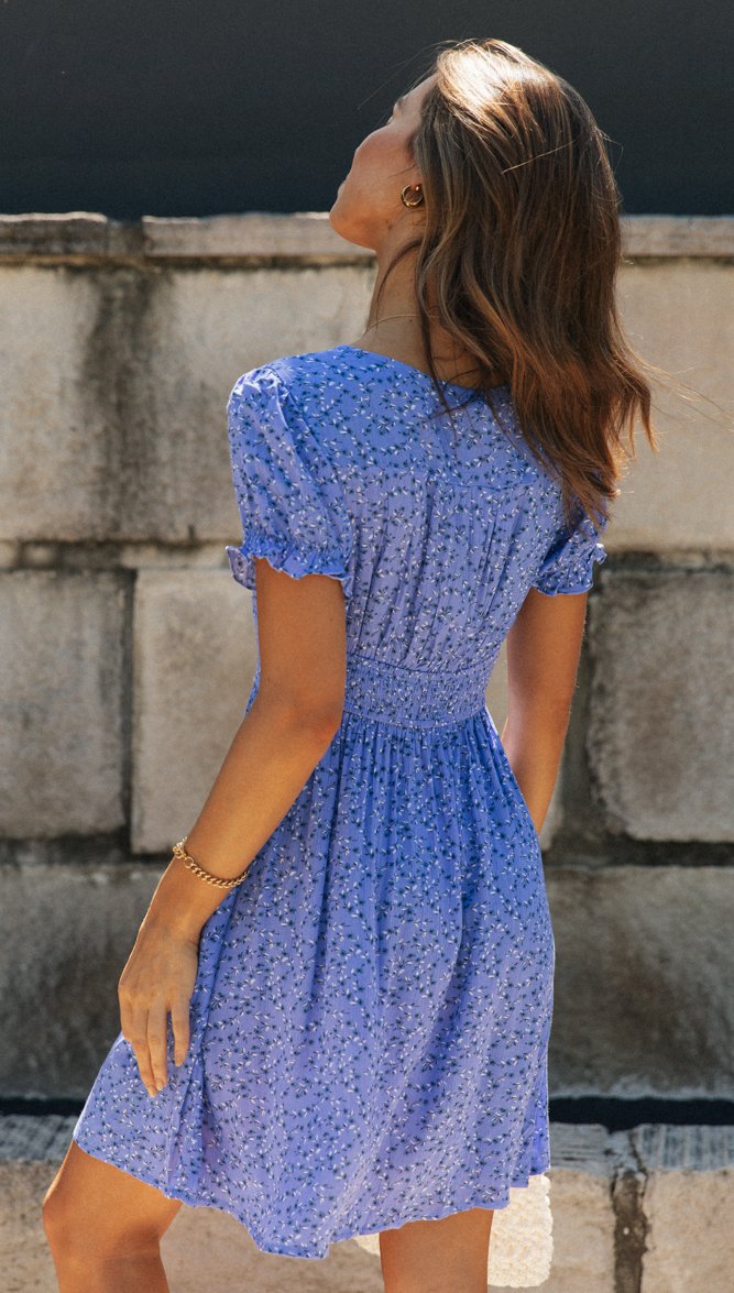V-Neck Short-Sleeved Print Short Skirt Dress
