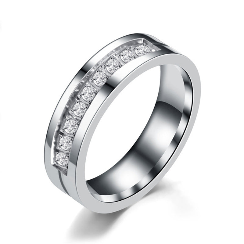 Titanium Steel Ring Zircon Couple Ring For Men & Women