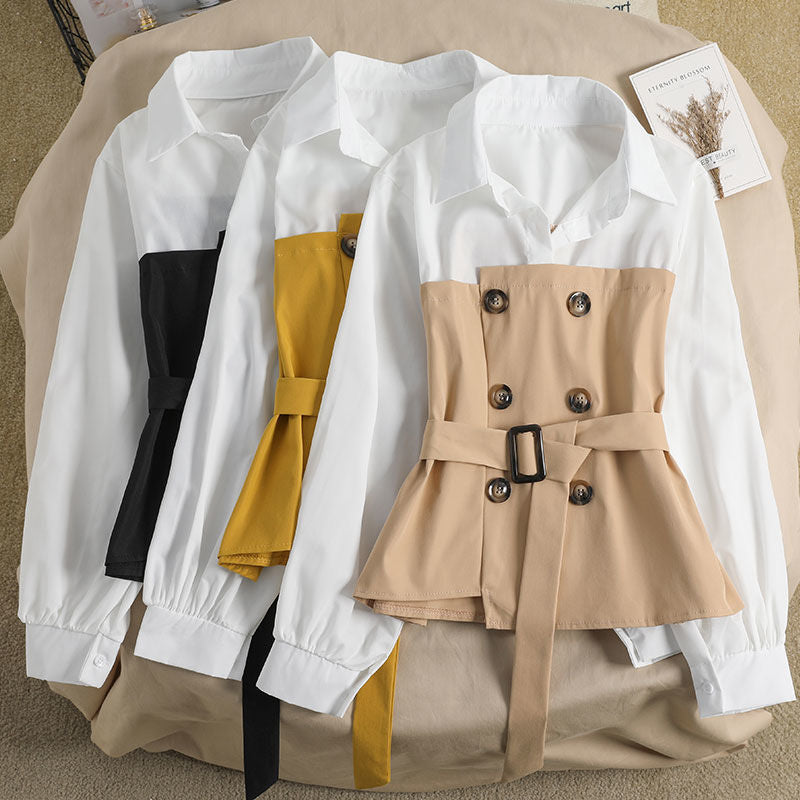 Women's Loose Spring Two-piece Blouse with Polo Collar and Vest