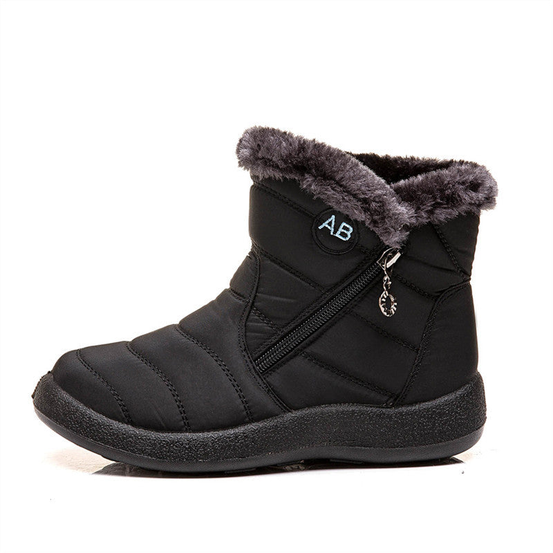 Warm Ladies Snow Boots, Women's Side Zipper Waterproof Cotton Boots