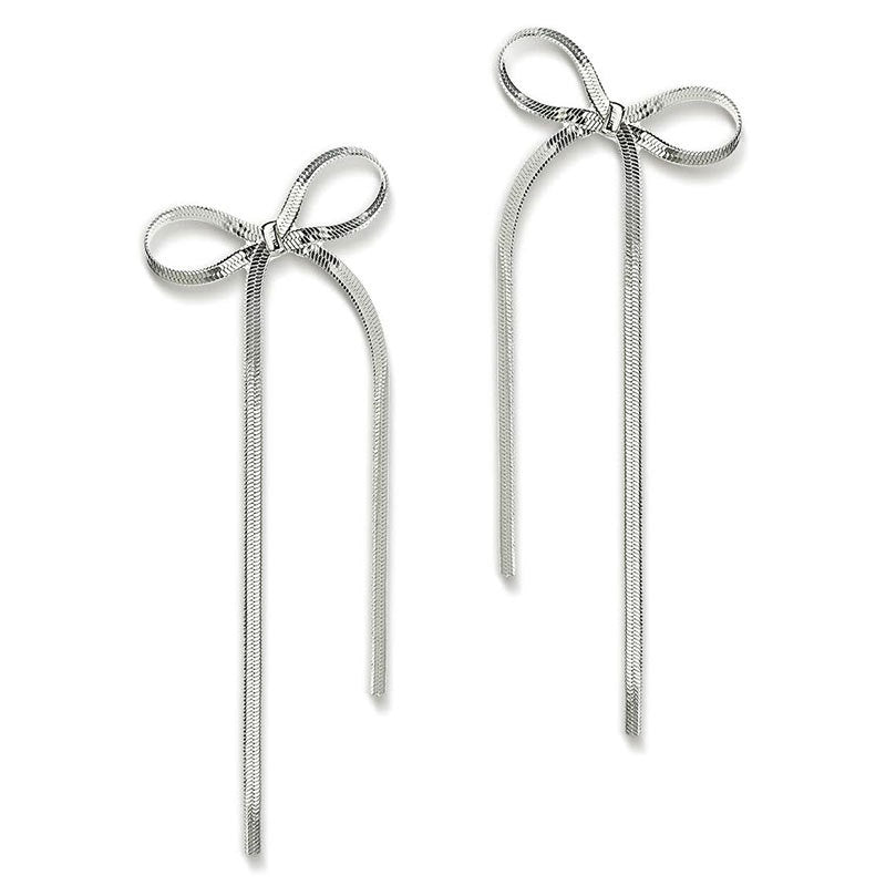 Stainless Steel Non-Tarnish Herringbone Bow Earrings Hypoallergenic 18k Gold Plated