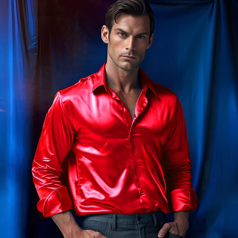 Men's Satin Solid Color Glossy Shirt