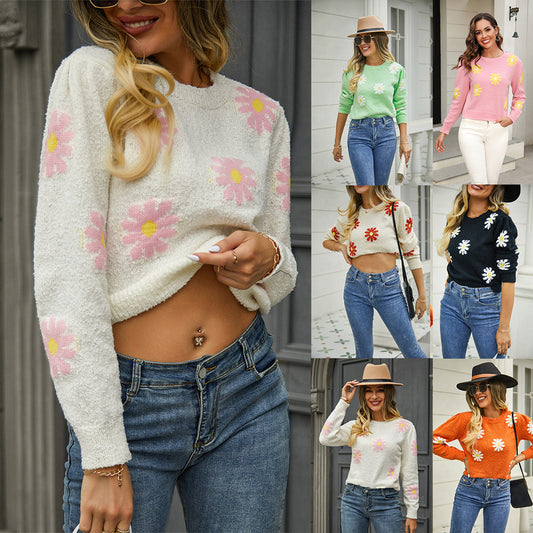 Fashion Floral Print Knit Sweater for Women