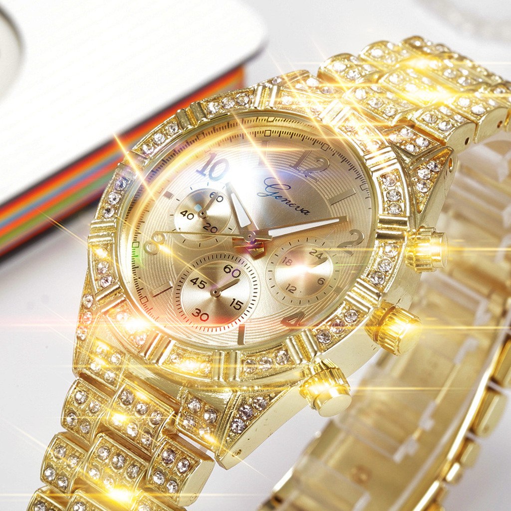 Relógio de pulso feminino cristal quartzo analógico fashion aço inoxidável genebra luxo reloj hombre montre femme relógios esportivos