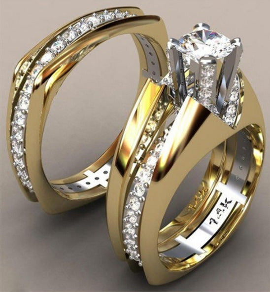 Fashion Plated 14K Gold Color Separation Simulation Diamond Ring Set