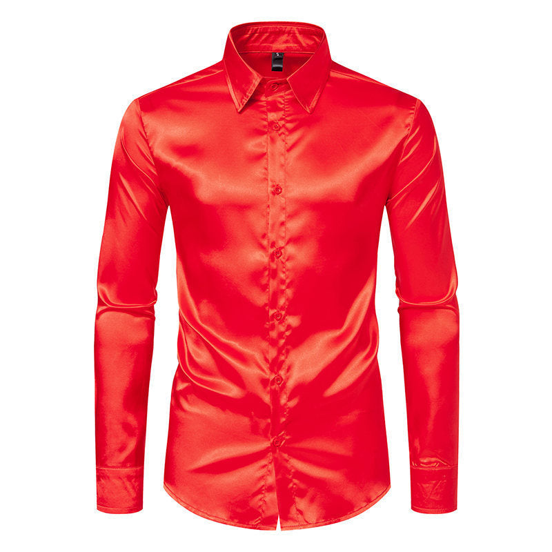 Men's Satin Solid Color Glossy Shirt