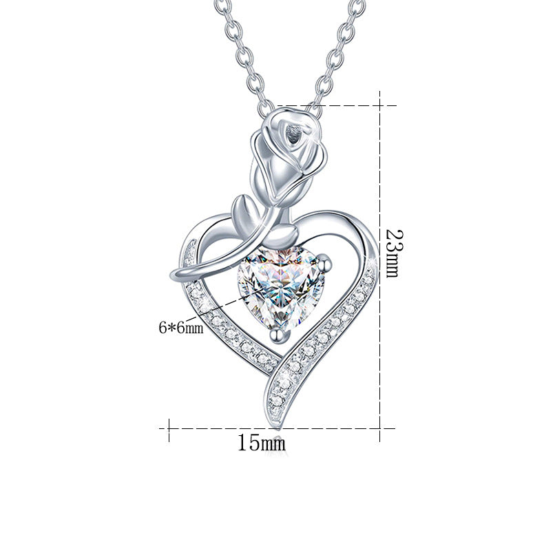 925 Silver Heart-shaped Rose Zircon NecCklace