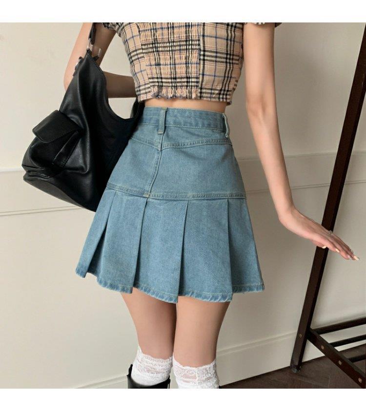 High Waist Hip-wrapped Skirt Pleated Denim Skirt