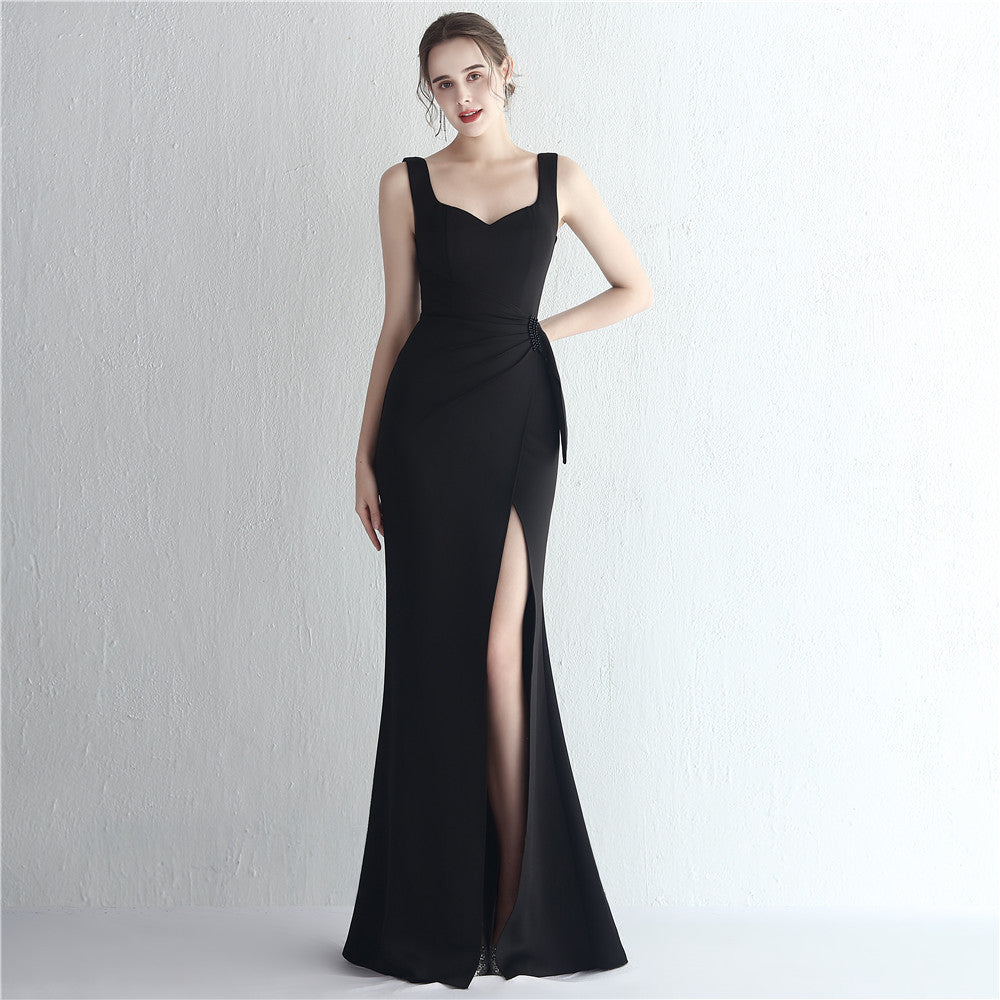 Women's Temperament Fashion Satin Fabric Open Slit Fishtail Dress