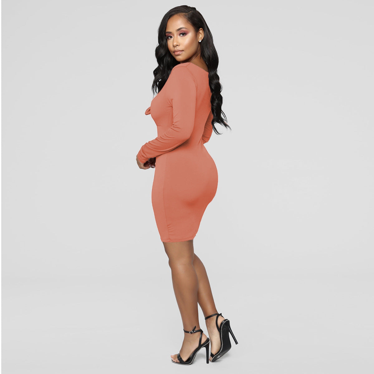 spring women's sexy long-sleeved strapless cutout sexy dress