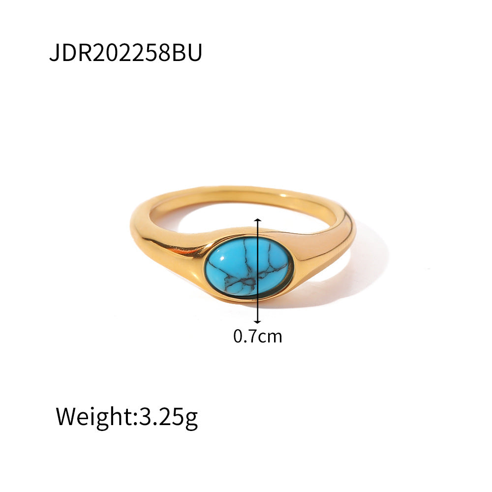 18K Gold Stainless Steel Inlaid White Opal Ring