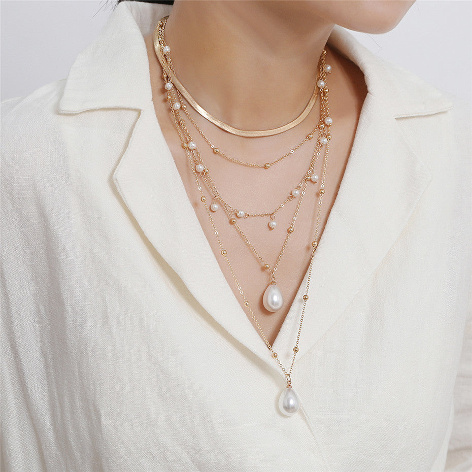 Pearl tassel wedding multi-layer necklace
