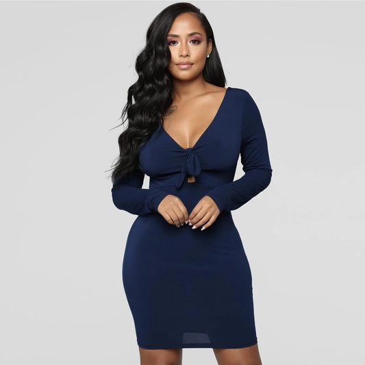 spring women's sexy long-sleeved strapless cutout sexy dress