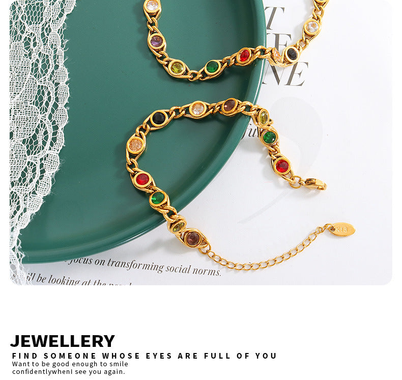 Small Fish Eye Design Colorful Zircon Stitching Necklace Fashion Special-interest Bracelet