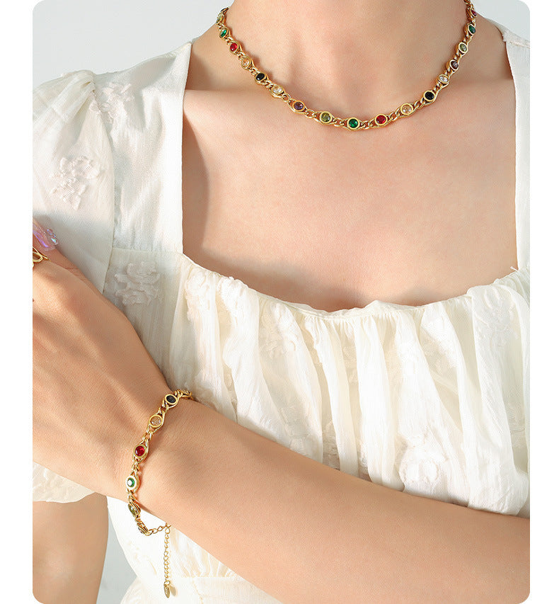 Small Fish Eye Design Colorful Zircon Stitching Necklace Fashion Special-interest Bracelet