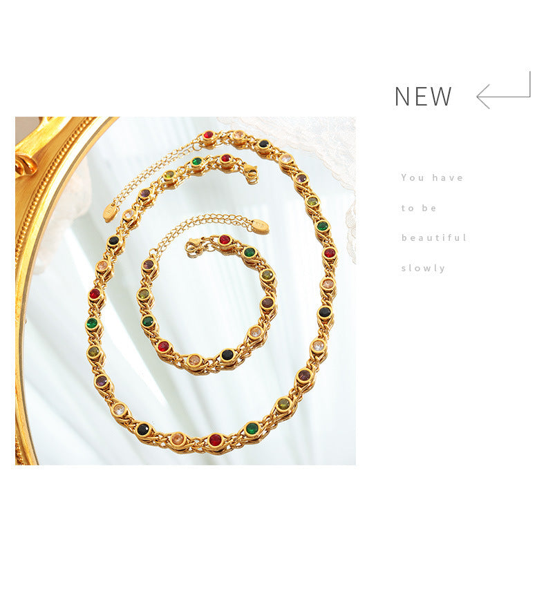 Small Fish Eye Design Colorful Zircon Stitching Necklace Fashion Special-interest Bracelet