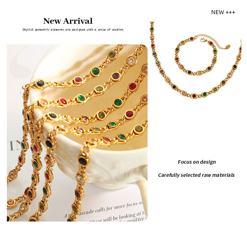 Small Fish Eye Design Colorful Zircon Stitching Necklace Fashion Special-interest Bracelet