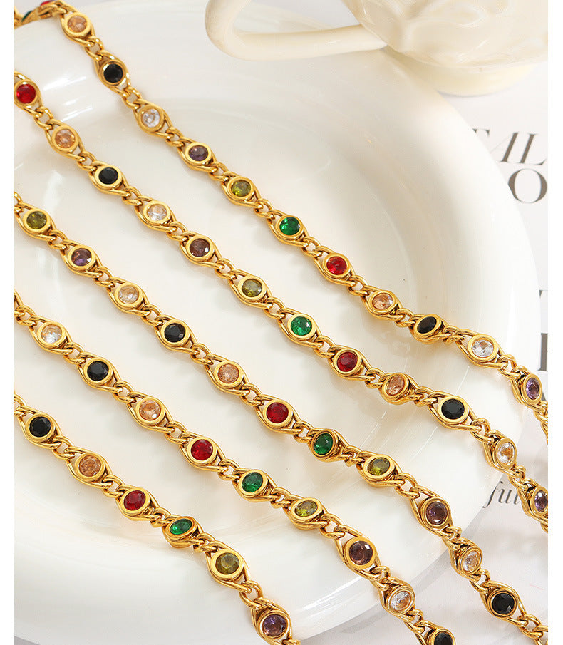 Small Fish Eye Design Colorful Zircon Stitching Necklace Fashion Special-interest Bracelet